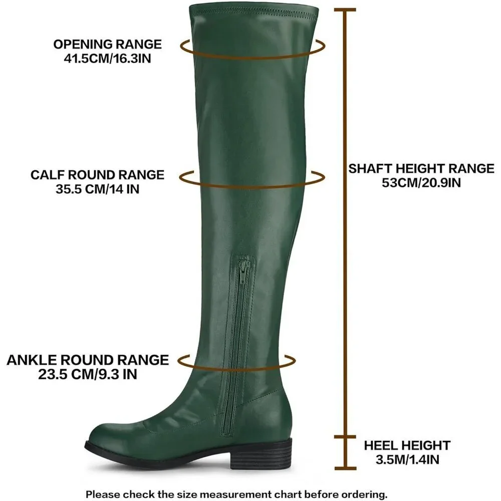 Women's Green Knee High Comfortable Thigh High Daily Low Flat Heel Long Boots